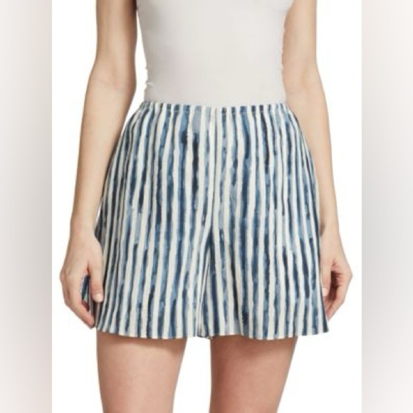New Vince Painterly Striped Shorts Pull On Elastic Waist Blue White Sz XL - Picture 1 of 15